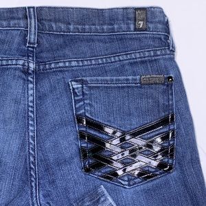 7FAMK Dojo flare jeans 27” x 31” 10” flair organically destressed hem